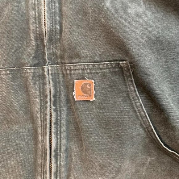 Vintage Green Carhartt Jacket Canvas Work Hoodie Forest Green - Picture 2 of 4